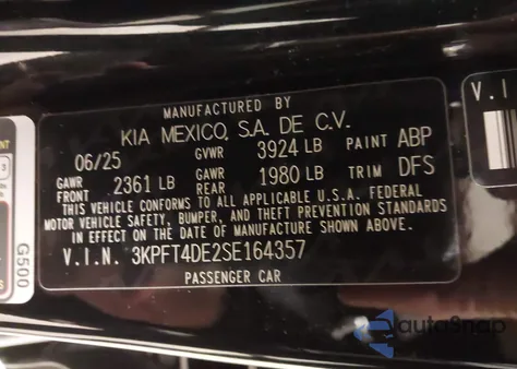 2025 Kia K4 Lxs из США, поврежденный, VIN 3KPFT4DE2SE164357